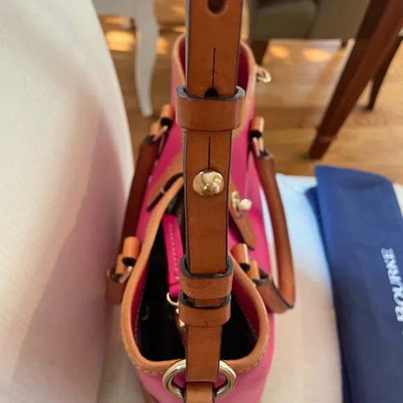 Dooney & Bourke Hot Pink Pebbled Leather Satchel with Tan Trim - Picture 8 of 9